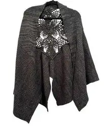 Knit Crochet Shawl Cape Wrap Gray Heather Boho Flower Floral Scarf