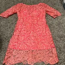 Elegant Coral Lace Midi Dress