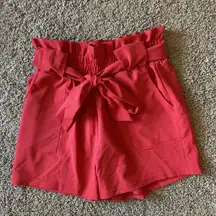 Grace Karin Red Paperbag Ruffle Hem Shorts Pockets Elastic Waist Tie Women Small