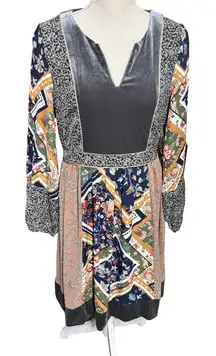 Mystree Dress Patchwork Velvet front Fall boho peasant gypsy festival sz M