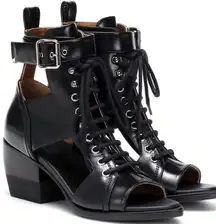 Chloé Rylee Cut-Out Leather Ankle Boot Heel Buckle Open-Toe Black EU 37.5 NIB