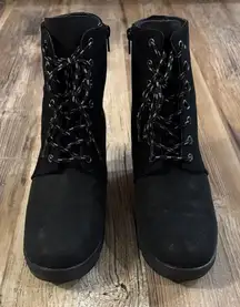 Serra Black Lace Up Wedge Boots - Size 9M