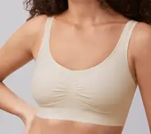 Cream Seamless Bra with Wide Straps and Scoop Neckline