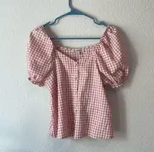 Nanette Lepore pink and white gingham romantic sleeve top