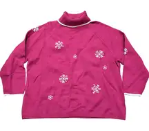 SONOMA Woman Plus 1X 16 18 Cranberry Snowflake Turtleneck Sweater Christmas