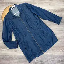 J. Jill denim chambray longline jacket zipper front 100% tencel women’s size M