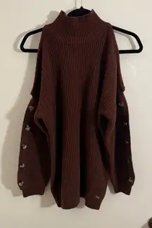 Guess Women's Burgundy Brown Turtleneck Sweater with Button Details Small