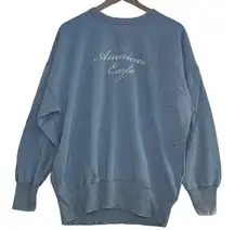 Size S Oversized Graphic Crew Neck Sweatshirt Logo Blue NEW