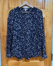 Rebecca Taylor Silk Cotton Blouse Abstract Floral Print Button Front Size 10