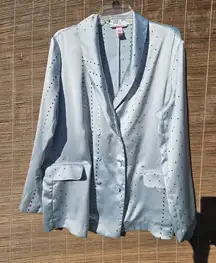 Victoria's Secret Blazer Satin L Polka Dots Blue Slouchy Oversized