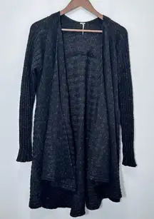 Free People Ribbed Chunky Knit Open Front Grey Longline Cozy Cardigan Size S‎