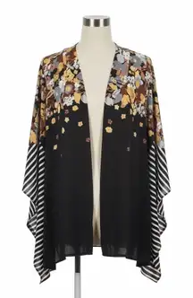 Bob Mackie Wearable Art Kimono Cardigan Large L Floral Stripe Print Layering Top