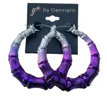 Gennaro ombré purple to silver textured lightweight large chunky hoop earrings