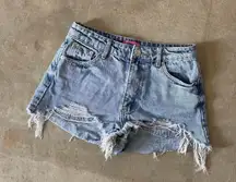 edikted high-waisted distressed denim shorts