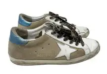 Golden Goose Tan and White Leather Suede Superstar Sneakers