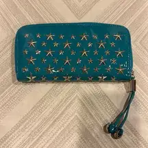 JIMMY CHOO FILLIPA STAR STUDDED LEATHER ZIP AROUND LARGE WALLET