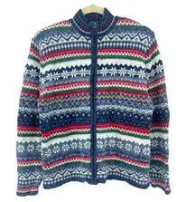 Tiara Int (M) VINTAGE Y2K Womens Blue Nordic Fair Isle Knit Full Zip Sweater