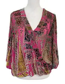 Anthropologie Floreat Silk Blend Velvet Burnout Faux Wrap Blouse Top size XS