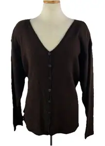 Vtg Elisabeth Liz Claiborne 1X Wool Rabbit Hair Cardigan Sweater Brown NOS