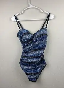 Oscar De La Renta Vintage Blue Sparkle One Piece Swimsuit EUC Size 10