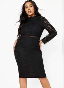 Boohoo Plus Lace Long Sleeve Midi Dress size 26