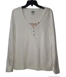 Route‎ 66 Long Sleeve Henley Shirt Casual Top Basic Tee White M