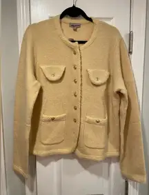 NWT J. Crew Size L Merino Wool Blend Crean Gold Button Knit Lady Jacket Cardigan