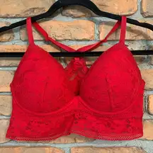 VS Victoria's Secret Sexy Lacie Bralette Floral Lace Longline Wireless Red Large