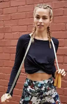 Free People Movement Undertow Long Sleeve Crossover Twist Front T-shirt Small