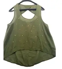 Grunge Goth Skulls Sz M Sheer Green Sleeveless Blouse Top SUPER CUTE Round Neck