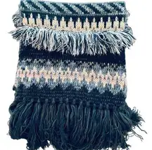 AMERICAN EAGLE OUTFITTERS Blue Plush Fringe Cozy  Fair Isle Scarf/Wrap