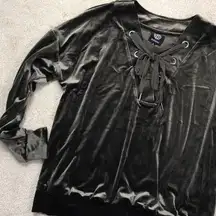 Lace Up Velvet Sweatshirt