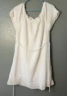 Michael Stars White Gauze & Crochet Lace Trim Dress/Tunic - Size Large