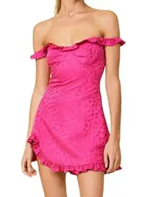 Line & Dot Hot Pink Penelope Mini Dress Ruffle Sleeve Off Shoulder Floral XS