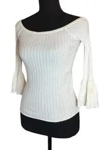 Forever 21 Ivory Bell Sleeve Ribbed Knit Sweater - Size Small | Fairy Core Style