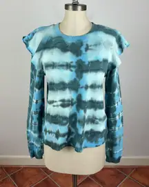 Something Navy Blue Tie-Dye Ruffle Sleeve Casual Sweatshirt Size XS