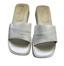 Nine West White Leather Platform Wedge Sandals Slides Size 7.5M Y2K