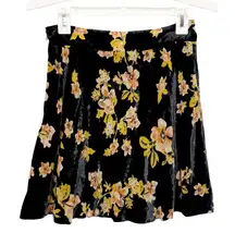 Free People Margaux Velvet Mini Skirt A-Line Black Pink Floral Size 4