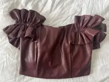 Off The Shoulder Ruffle Leather Top 