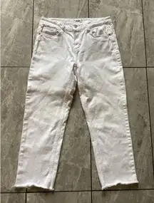 PAIGE Amber White Cropped Frayed Hem High Rise Straight Leg Jeans Size 29