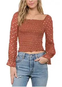 RAGA Elle Smocked Top‎ in Burnt Orange Sz XS NWT Anthropologie Boho