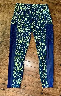 Fabletics Powerhold blue confetti mesh sides cropped leggings