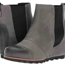 Sorel Women's Lea Wedge Waterproof Leather Gray Chelsea Ankle Booties Boots 9