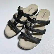 Comfort Plus by Predictions 7W Black Faux Leather Slide Sandals