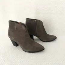 Frye JENNIFER Brown Grey Suede Pointed Stacked Heel Dress Ankle Boots 6