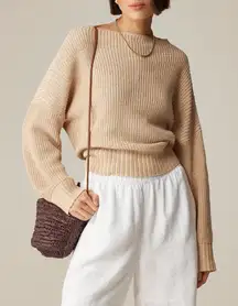 J. Crew Ribbed Funnelneck Sweater In Linen-cotton Blend Tan Knit NWT Size XXS