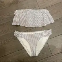Xhilaration Striped Strapless Ruffle Bikini Seersucker