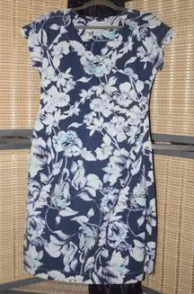 Soft Surrounding Blue Floral Cap Slv Faux Wrap Knit Dress