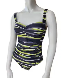 Bond-Eye Australia Black, Gray, Green, & White Striped One-Piece Swimsuit (6)