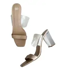 BP Nordstrom Women's Naomi Beige Vegan
Leather Clear Strap Heel Sandals Size 10